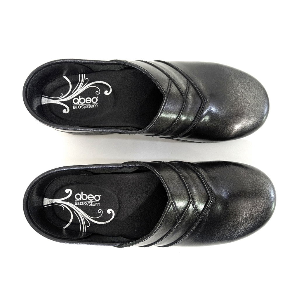 Abeo Pewter Clogs - Size 6.5 Womens - Nursing Shoes - Black & Silver Metallic - Picture 3 of 8